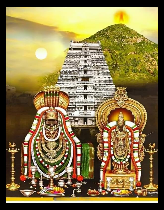 God Thiruvannamalai Annamalaiyar, Arunachala Shiva with ammaiyar Photo FrameHome Decor (Wood,Brown,Small Size,6 x 8Inch)-image-30