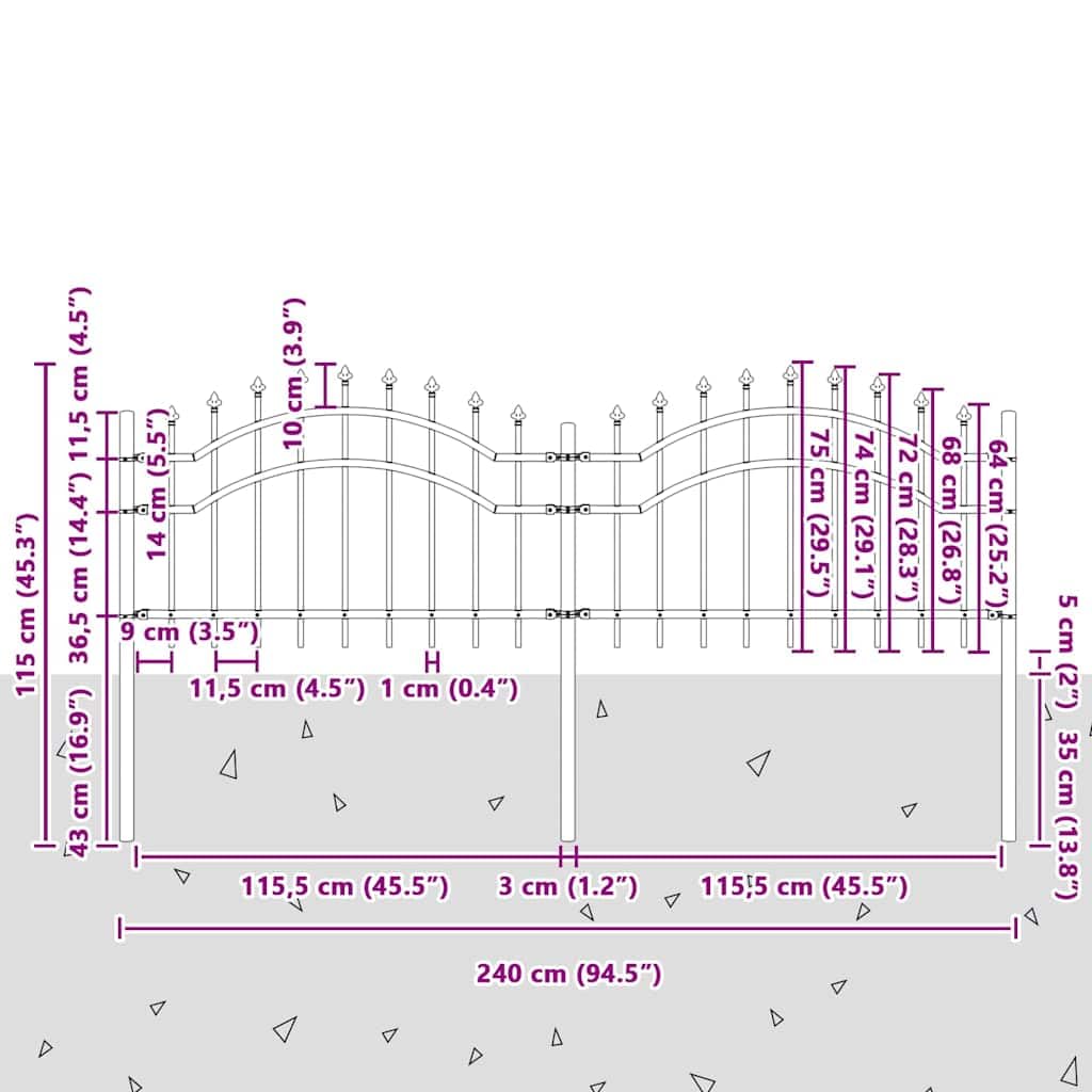 Gartenzaun Woerden Weiß 240 x 115 cm pulverbeschichteter Stahl mit Rostschutz wetterbeständig für Terrasse Balkon Vorgarten als Sichtschutz Zaunelement und Begrenzung