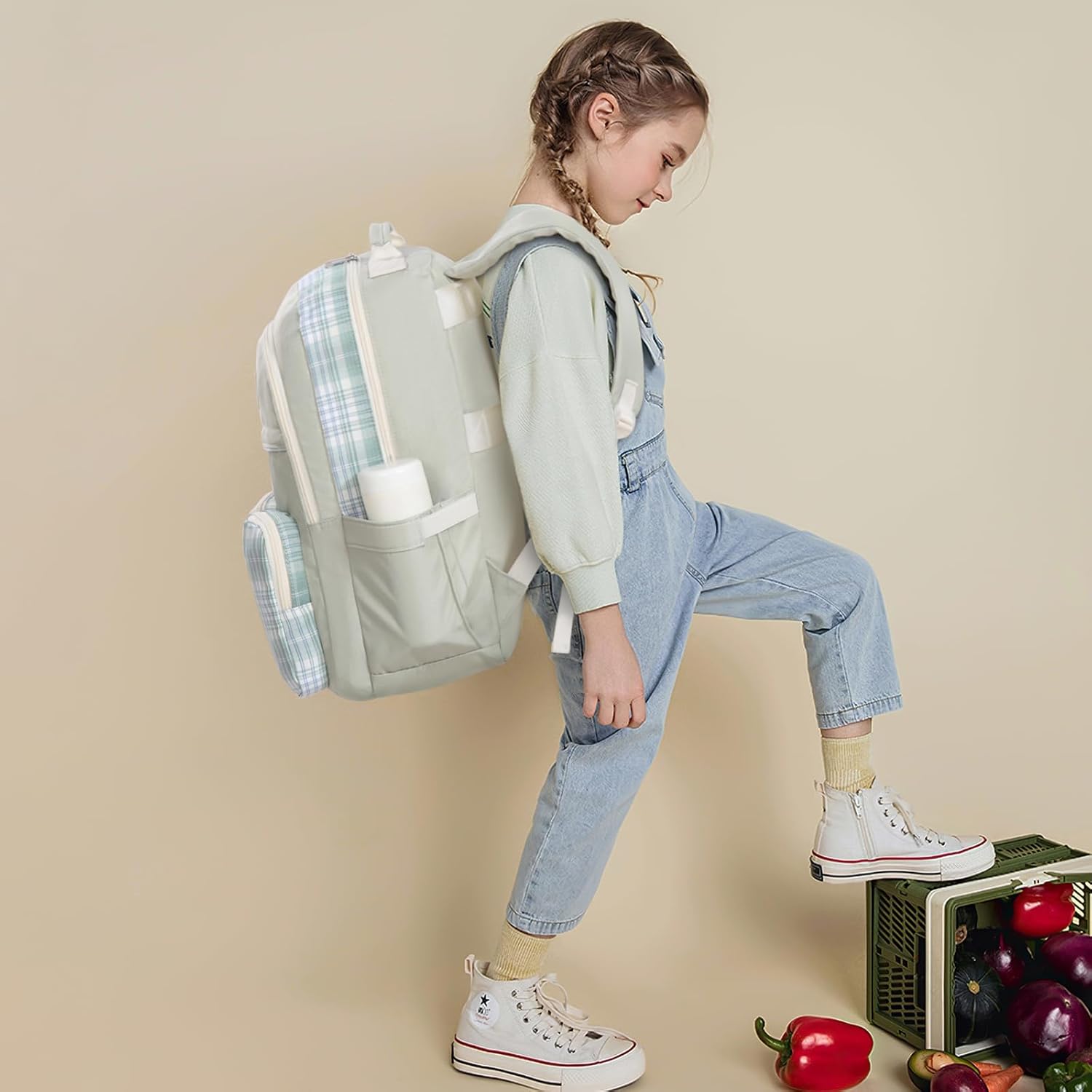Girls School Backpack,Laptop Backpack for Teens Aesthetic Bookbag for Middle High School Students,Mochila para Niñas（Green）