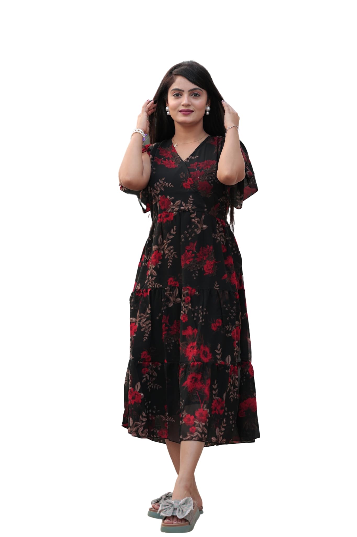 Women's Georgette Printed Dress | Women Midi Dress | One Piece Dress for Women | Dress for Women-image-45