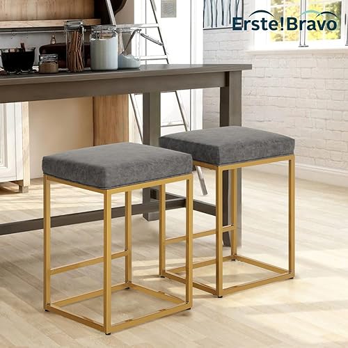 Miniatura 24 de Juego de 4 taburetes de bar marrones para encimera de cocina, taburetes de bar modernos sin espalda de 24 pulgadas, taburetes de bar industriales