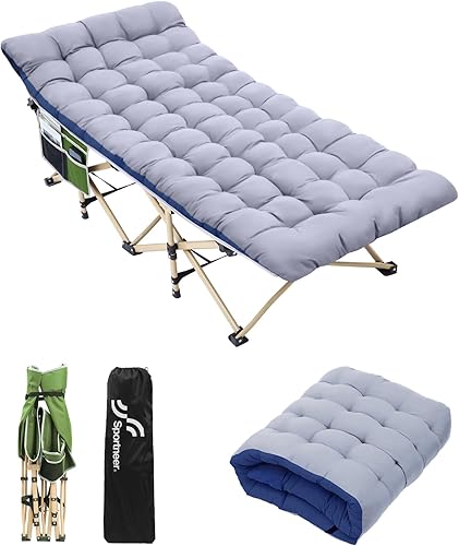 Sportneer Cuna de camping portátil con colchón, catres plegables para adultos, carga máxima de 450 libras, cama de campamento plegable resistente