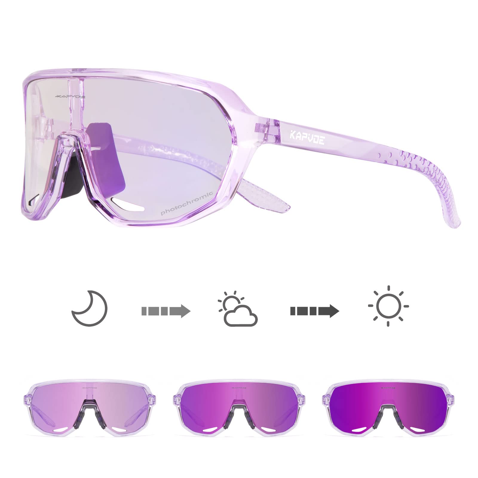 KAPVOE Photochromic Cycling Glasses for Men Women Mountain Bike Sunglasses Sports Goggles for MTB Running Baseball UV Protection K63