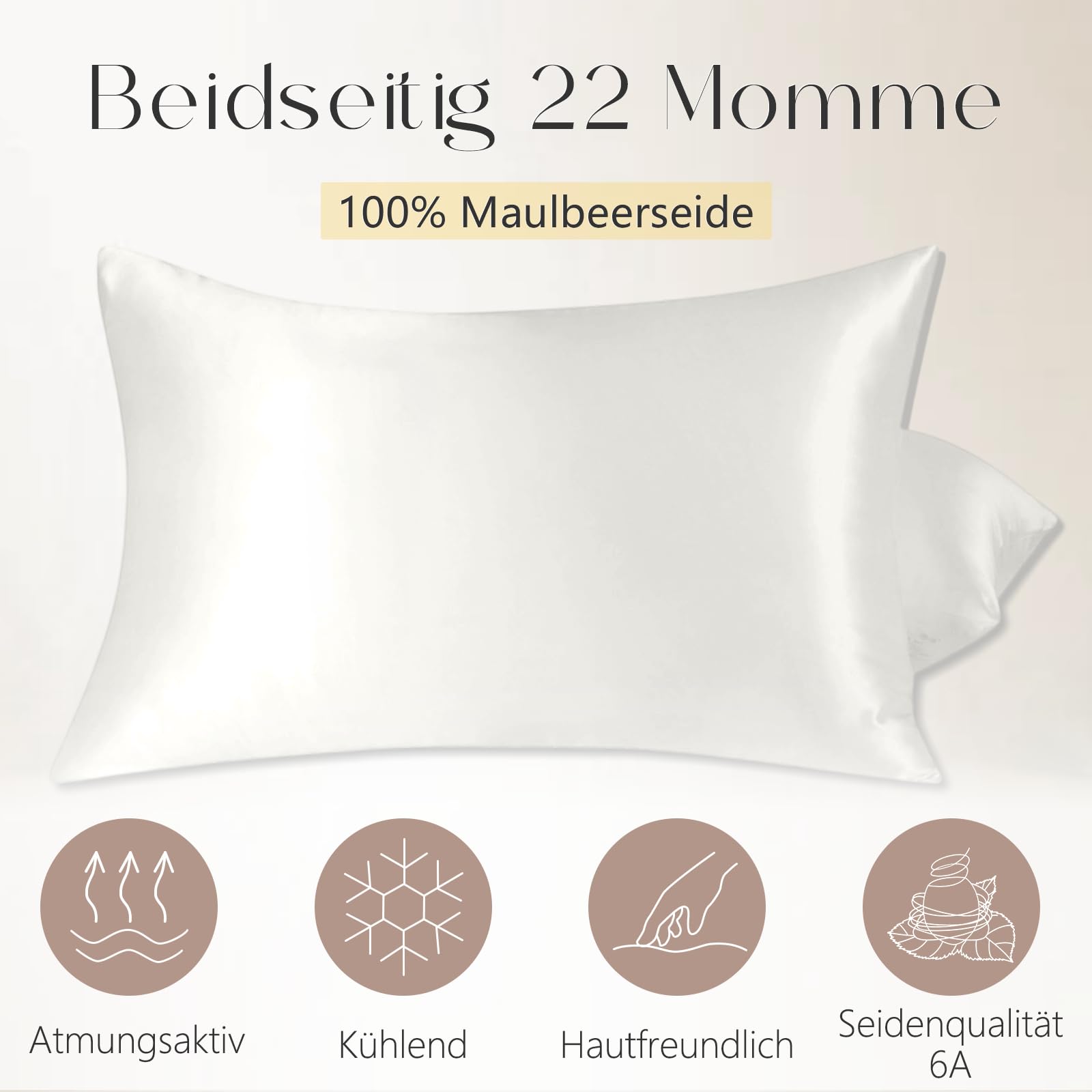 ZIMASILK Funda de Almohada de Seda 40x80 cm | 100% Seda de Morera Pura 22 Momme | Certificado Oeko-Tex® | Seda de Grado más Alto 6A, Suave en Ambos Lados para Piel y Cabello | 1 Pieza, Blanco