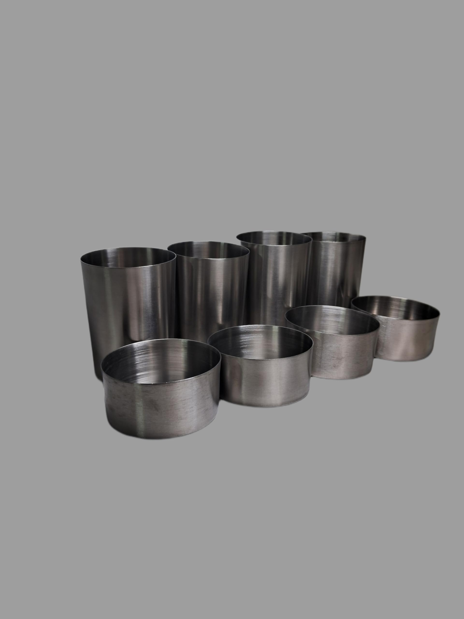 GV Utensils Glass and KATORI Set of 4 Each,Buff Premium Steel,for Dining of Elites 3