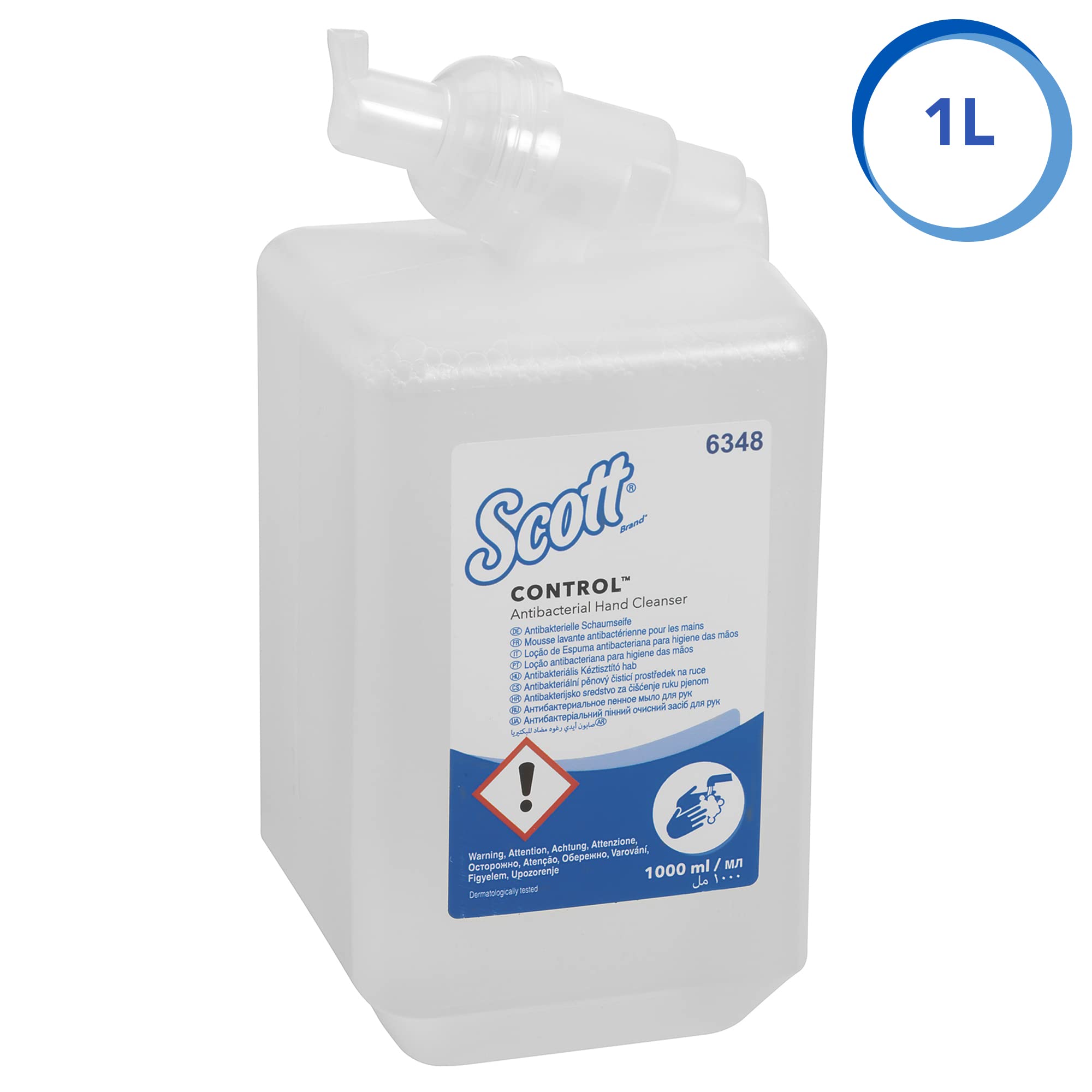 Scott Control antibakterielle Schaum-Seife für häufige Verwendung 6348 – unparfümierte Handseife – 1 x 1 Liter, Kassetten farbloser Handreiniger (insges. 1 l)