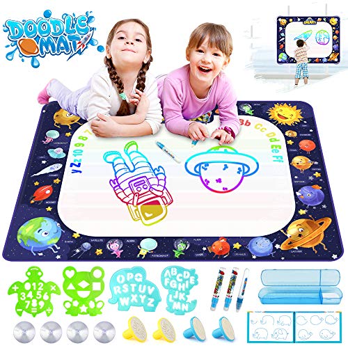 Growsland Water Drawing Mat Kids Toys Magic Mess Free Coloring Xmas Gift Toddlers Toy for 2,3,4,5,6 Year Old Girls Boys Space Theme Writing Painting 39.4