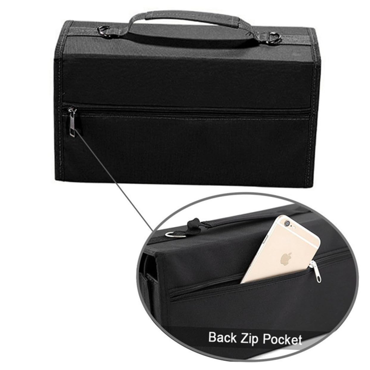 Gadpiparty Borsa Porta Pennarelli con 80 Scomparti, Astuccio Organizer | Tessuto Nero, Maniglia per Trasporto, Accesso Rapido, per Ufficio e Arte, Formato Portatile