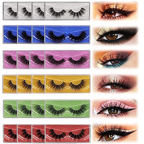 24 Pairs Natural False Eyelashes Wholesale Soft Fake Eyelashes Wispies Eyelashes Fluffy Reusable 3D Lashes Bulk wtvane Dramatic Eye Lashes 6 Styles with Portable Boxes