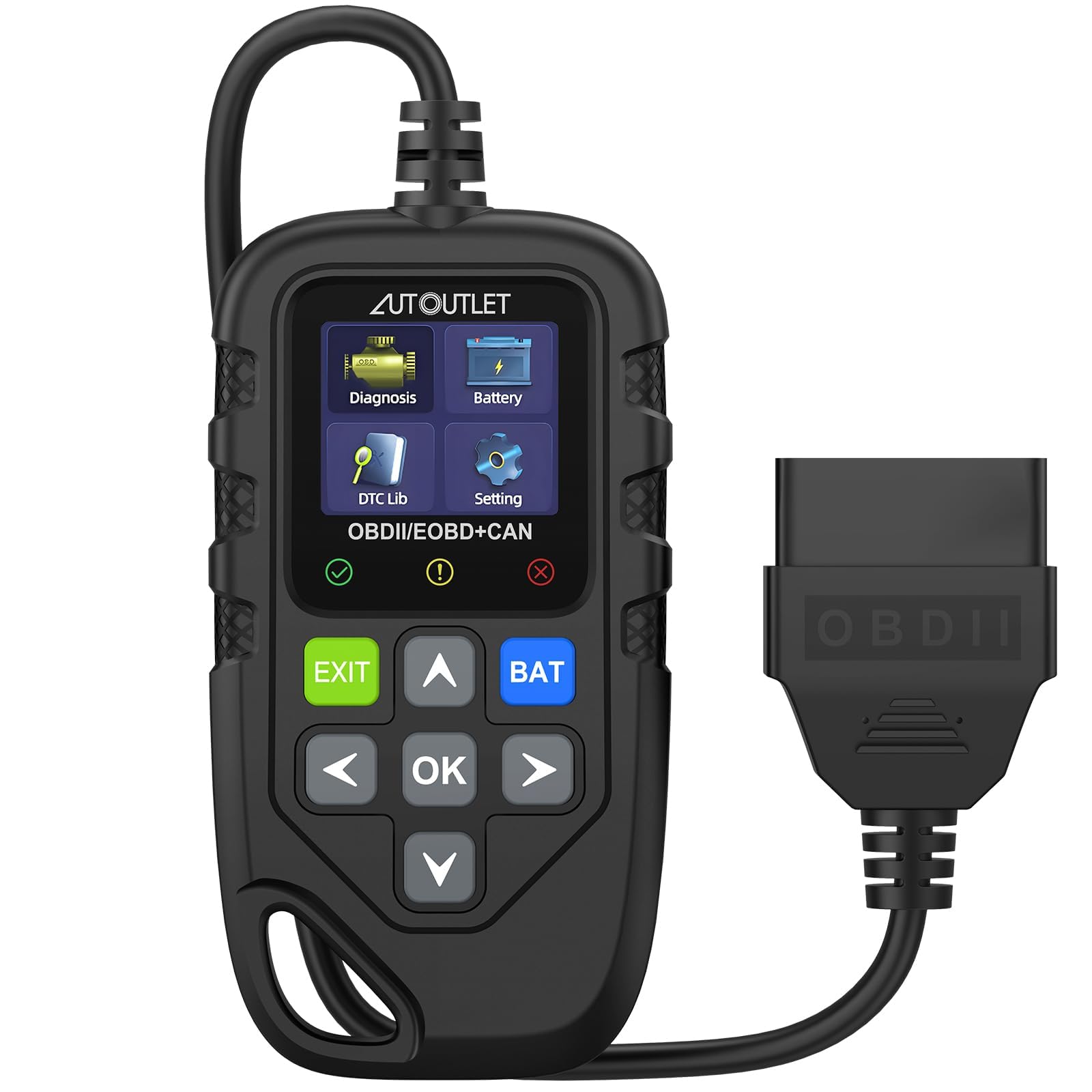 AUTOUTLET Lector de códigos de escáner OBD2 para diagnóstico rápido y borrado de códigos de Problemas, Amplia Biblioteca DTC con 13 Idiomas, Compatible con Varios protocolos de vehículos para