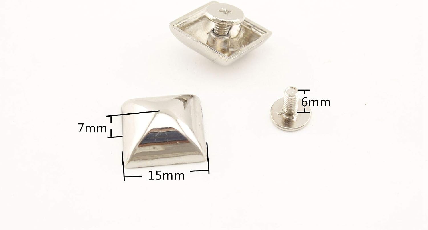 Pyramid Head Studs Rivets 5/8" / 15mm x 7mm zinc alloying Screw on High Cup Decorative for Punk Leather Purse Bag Clothing Shoes Nickel AC51A