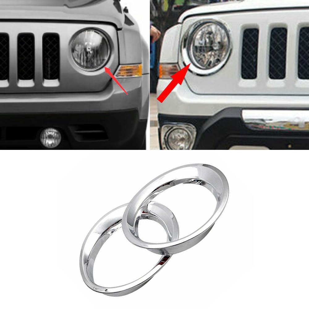 Riloer Chromowany pierścień wykończeniowy reflektorów, osłona wykończenia, akcesoria zamienne kompatybilne z Jeep Patriot 2011-2016