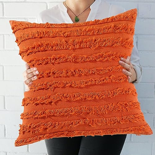 Image of mosey Boho Cushion Covers 20 inch x 20 inch Set of 2 | Pure Cotton 20x20 inch Cushion Cover 2020 | Soft Square Throw Pillow Cover 50 x 50cm for Sofa | Black