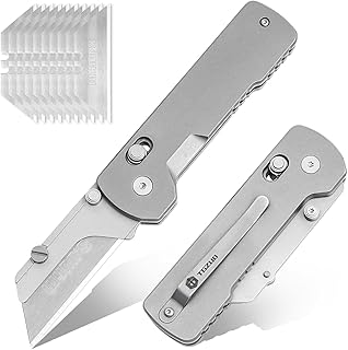 Titanium Folding Utility Knife, EDC Pocket Knife, Safety Lock Box Cutter with with 10PCS Razor Blades for Men Women
