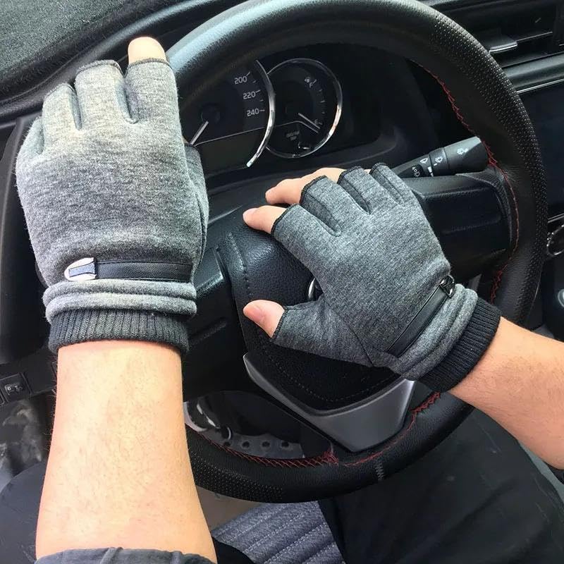 Image of ketmart Winter Men's Half Fingers Gloves Fleece Lined Warm Fingerless Mittens Punk Hip Hop Style for Outdoor Driving, Riding,Yoga, Cycling, Gym, Running Breathable, Anti-Slip, Stretchy(Color Grey)