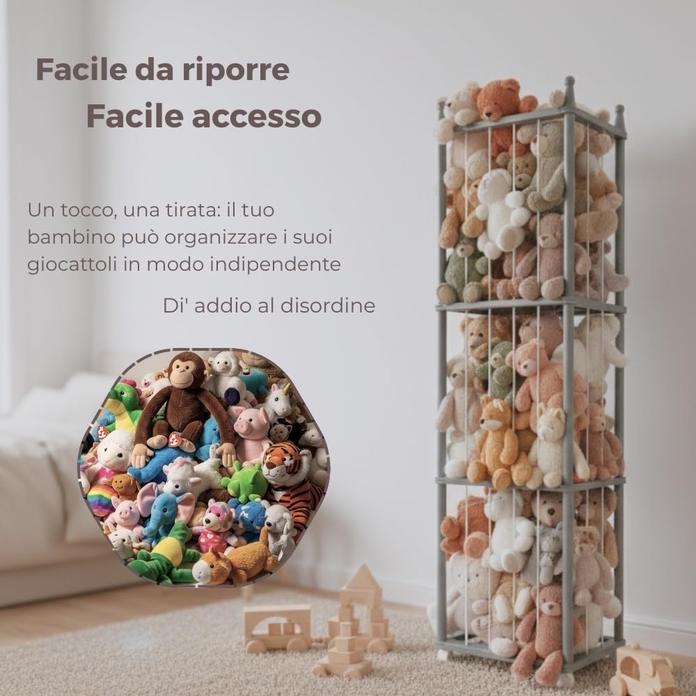 Wonder Space Scaffale in Legno per Peluche con Ruote, Grande Organizzatore Giocattoli per Cameretta, Supporto Sicuro ed Ecologico per Neonati e Bambini (Legno naturale)
