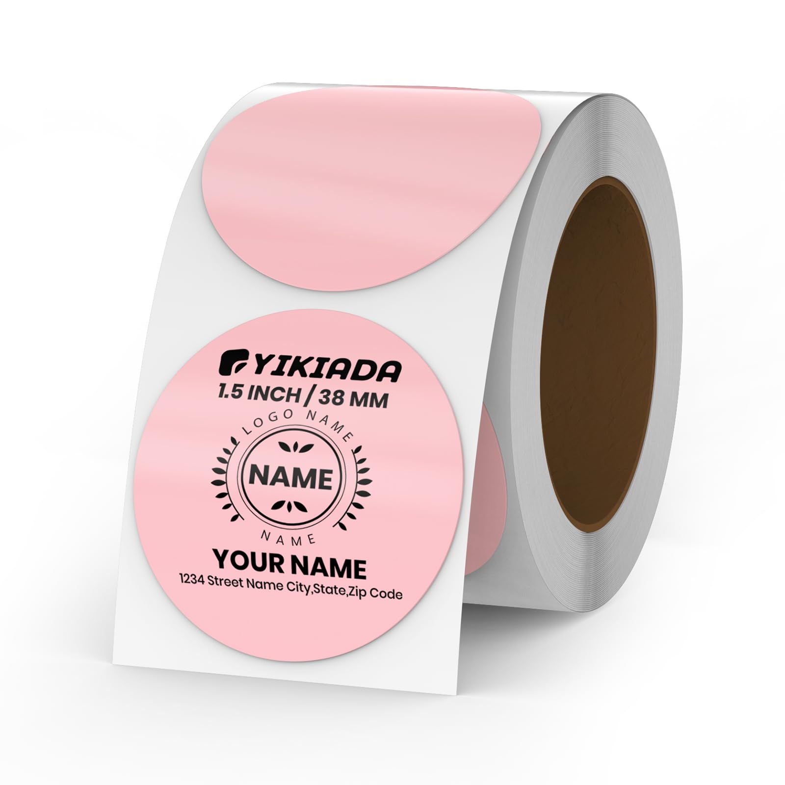 YIKIADA Pink Circle Thermal Labels Vinyl 1.5 Inch Self-Adhesive Round Stickers Roll Waterproof Printer Decals Name Tag for QR Code DIY Office Address