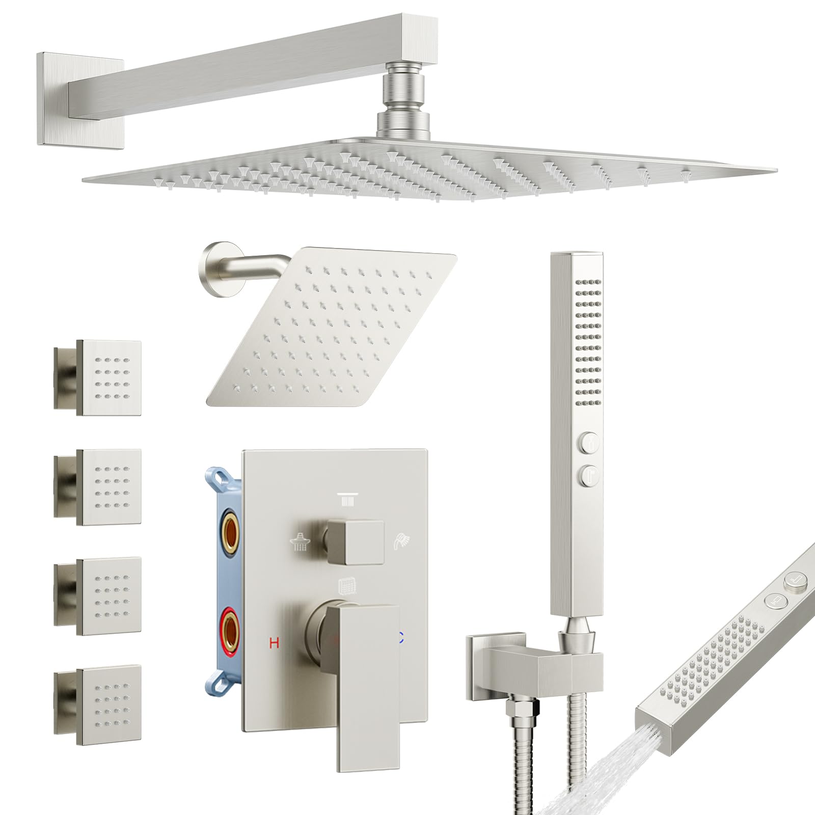 Shower System with Body Jets,4 Way Shower Faucet Set