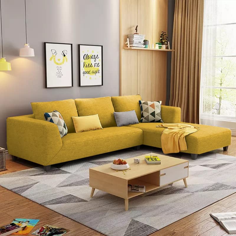 Image of Galib RHS 4 Seater L Shape Sofa Set for Living Room (Yellow Fabric)