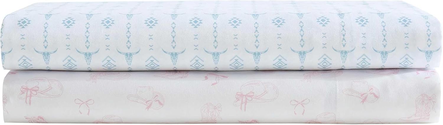 Wrangler - Queen Size Sheet Set, Soft & Wrinkle-Resistant Bedding for Year Round Comfort, Deep Pockets, Bed Sheets with Matching Fitted Sheet & Pillowcase (Cowboy Like Me Pink)