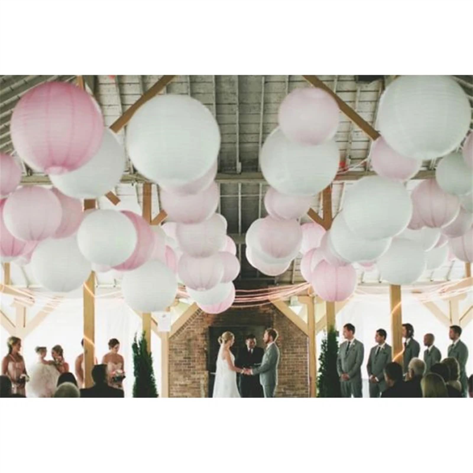 Farolillos de Papel Redonda Juego de 30 farolillos chinos papel blanco y rosa claro, bolas lampion for cumpleaños, baby shower, bodas, fiestas, decoración colgante