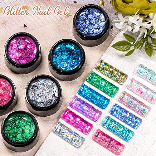 Set de esmaltes gel glitter 12 colores con pincel para uñas miniatura 4