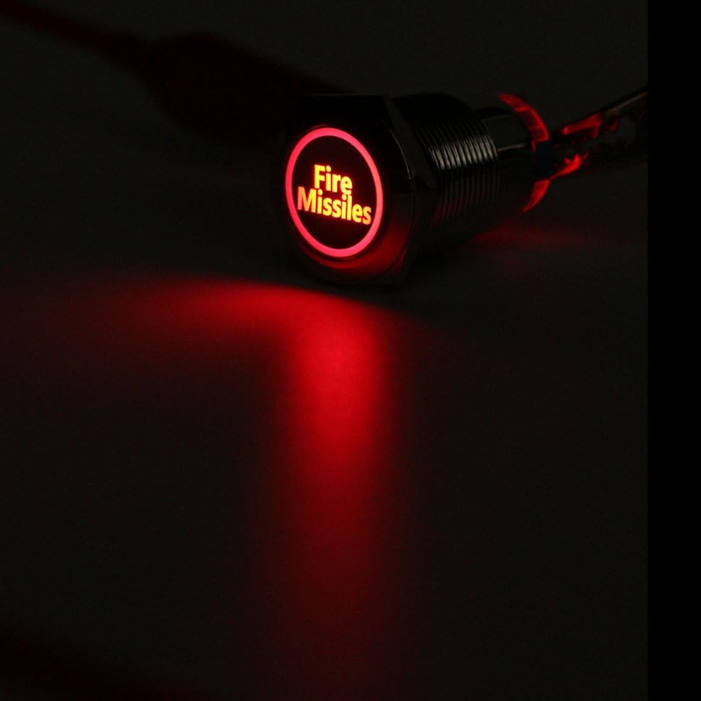 ESUPPORT Black Shell 12V Momentary Car Vehicle Red LED Light Push Button Stainless Steel Metal Switch Socket Plug Wire 19mm Fire Missiles : Automotive