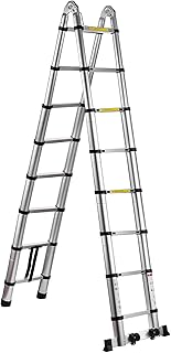16.5 FT Aluminum Telescopic Extension Ladder 330 LBS Capacity A-Type Telescoping Ladder with Wheels Multi Purpose Extension Ladder with Spring Loaded Locking (16.5 FT)