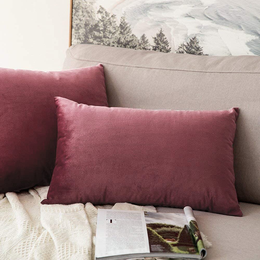 Khooti Velvet Rectangular Cushion Cover, 12X24 | Jam | Pack of 2 | Solid Plain Soft & Smooth, Decorative Cushion Covers for Living Room, Bedroom, Couches, Chairs, Sofas, Beds & Home Decor-image-4