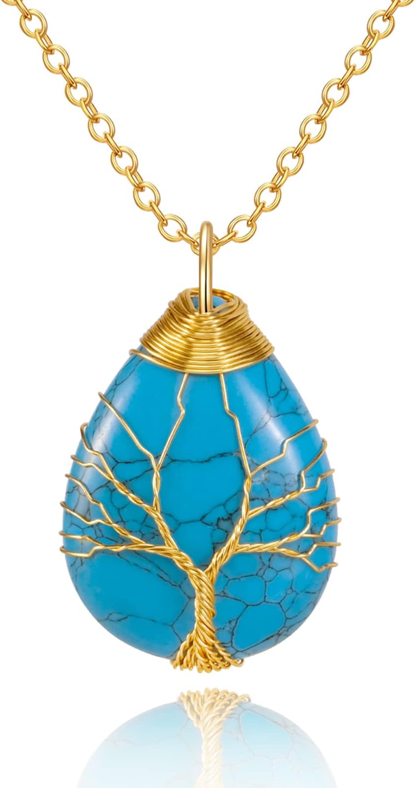 VIBILIA Healing Crystal Necklace Tree of Life Wire Wrapped Natural Stone Point Pendant Necklace Hexagonal Reiki Spiritual Quartz Gemstone Jewelry for Women Men
