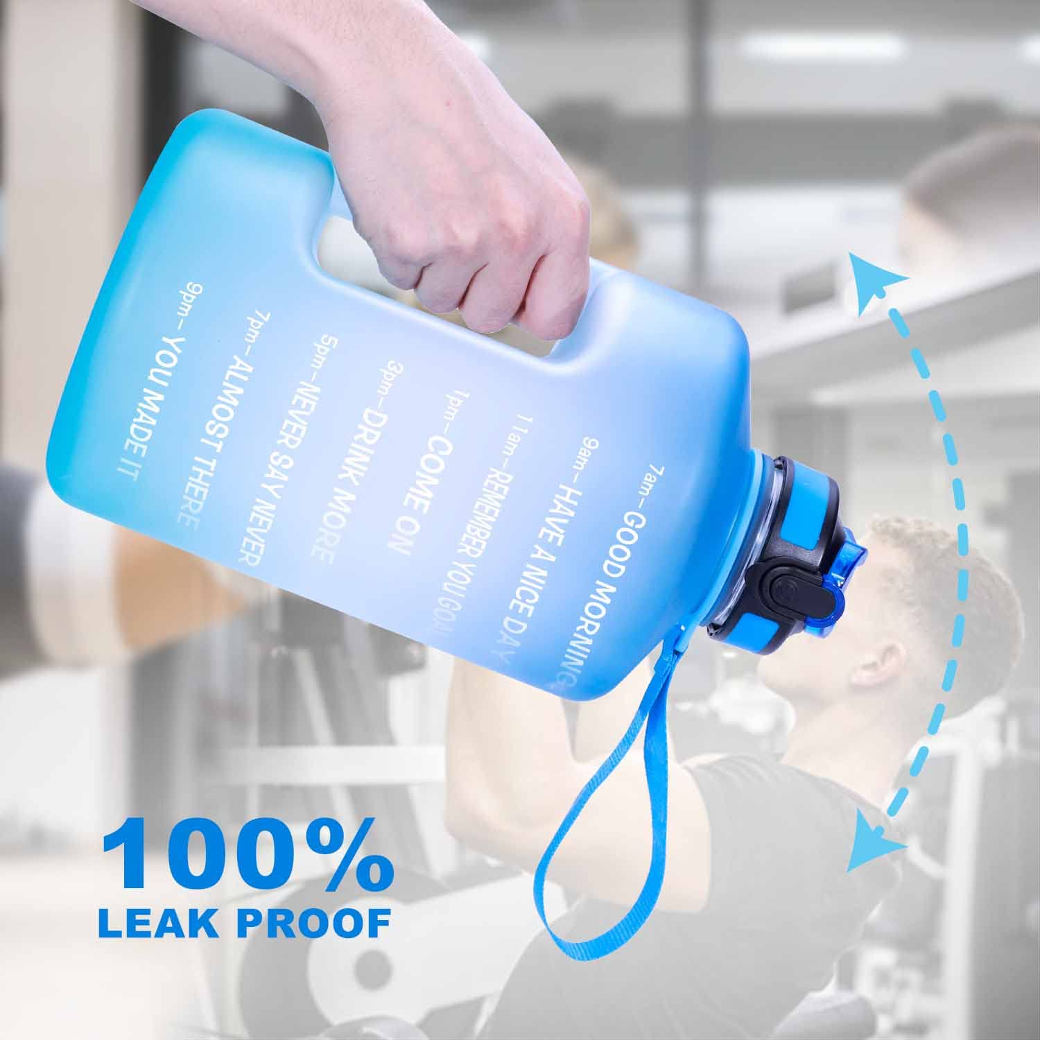 SLUXKE Butelka na wodę o pojemności galonów ze znacznikiem czasu, bez BPA, 3900 ml, ogromna sportowa butelka na wodę z uchwytem i szczelną słomką, otwierany jednym kliknięciem, duży dzbanek na wodę,