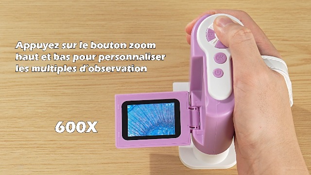 USCAMEL Microscope Numérique Portable Pour Enfants – 1000x Grossissement, Écran HD 2", Kit Avec Lames, Carte SD 32 Go – Cadeau STEM 7-12 Ans (Violet)