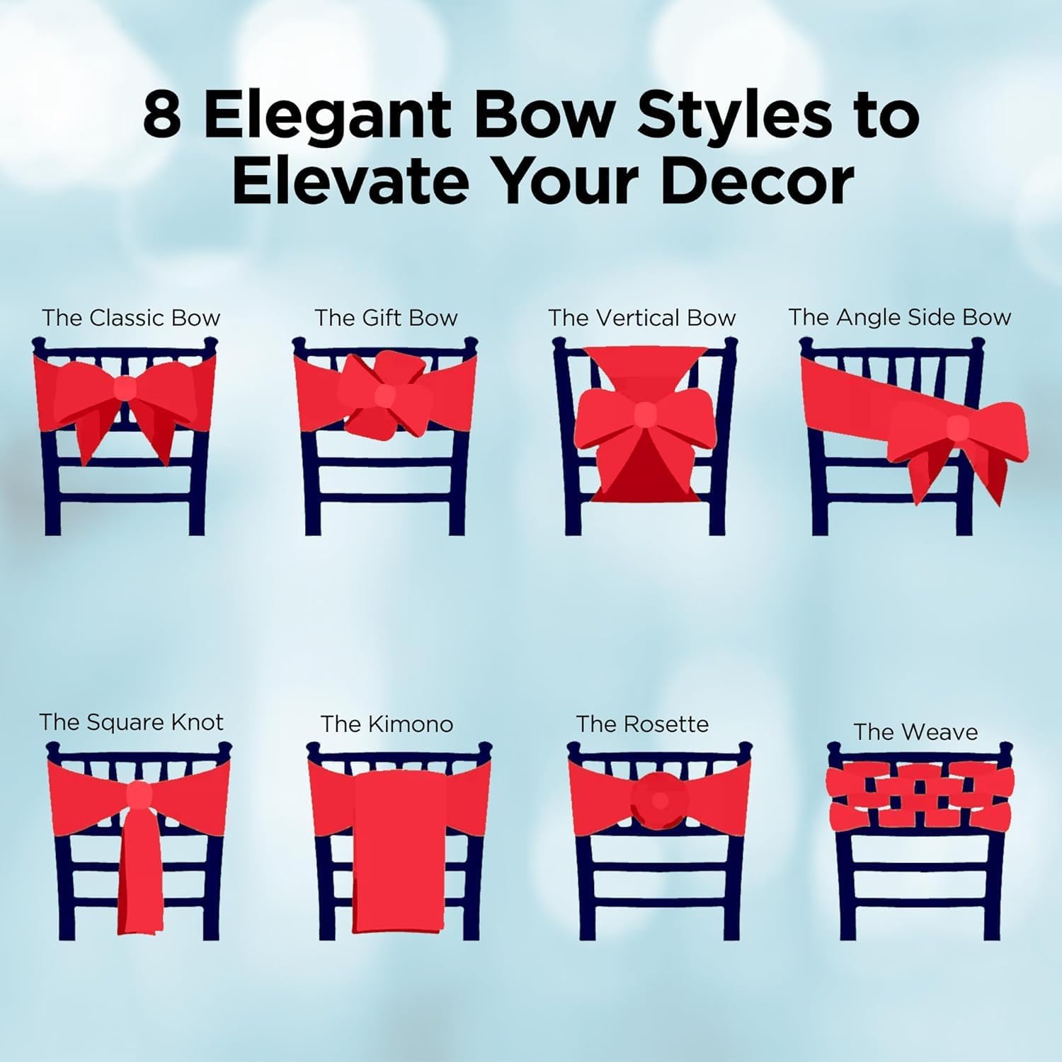 200 pc Red Satin Bow Sash Chair Cover Decoration - 108"x8" Elegant Sashes for Weddings Banquets Receptions Special Events Restaurants & Parties