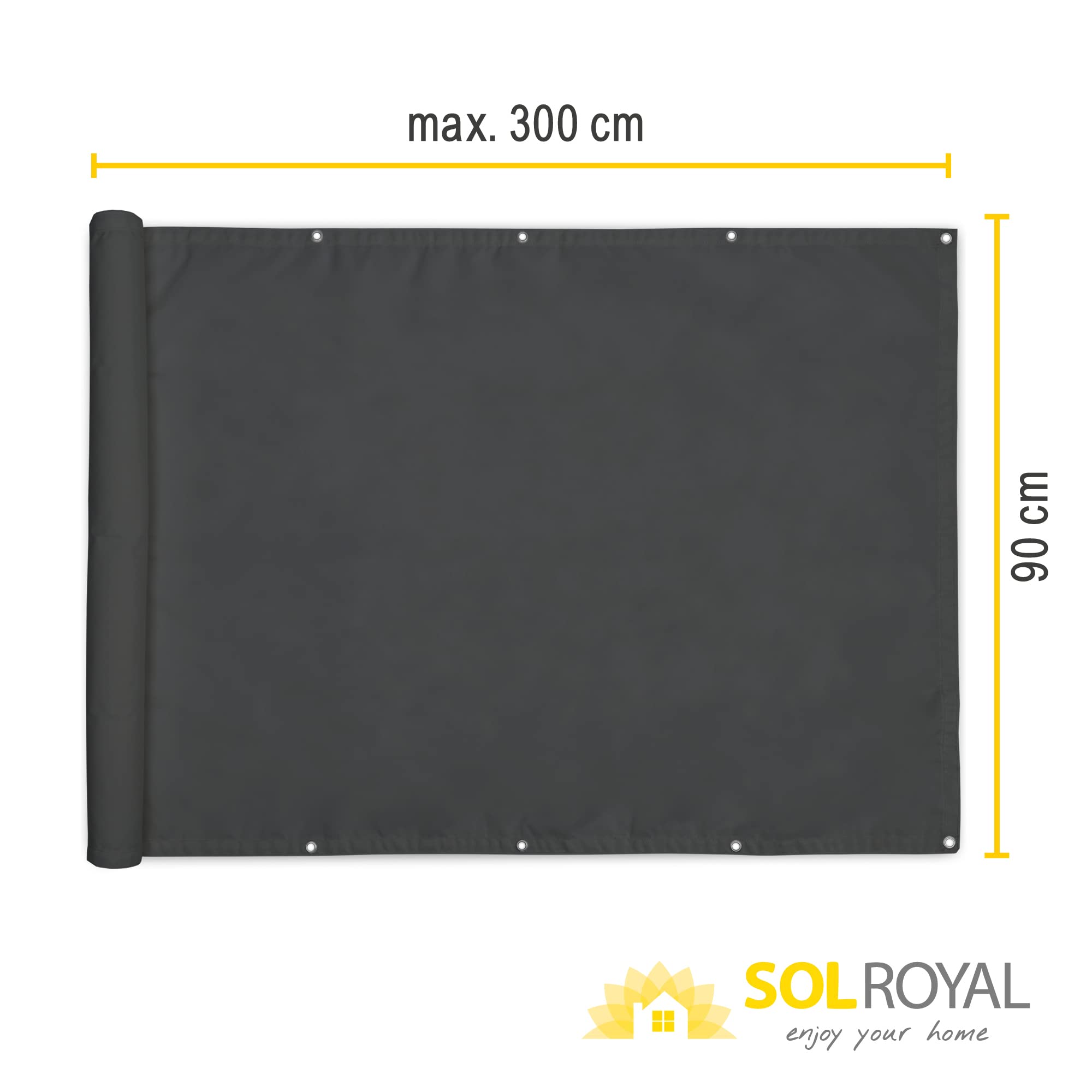 Sol Royal Malla ocultacion Mallas Protección Visual Balcon SolVision PB2 PES Pantalla Opaca 300x90 cm Antracita balcón privacidad con Ojales Cuerdas