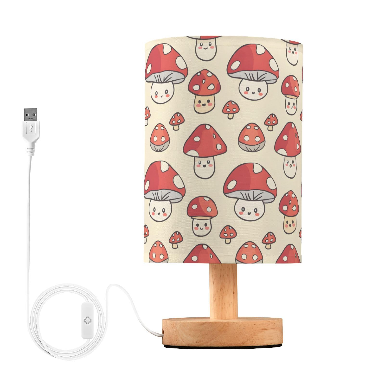 Mnsruu Bedside Table Lamp Cute Red Mushrooms Bedside Lamps LED Light Desk Lamp Fabric Shade Small Lamp for Bedroom Living Room (Bulb Included)