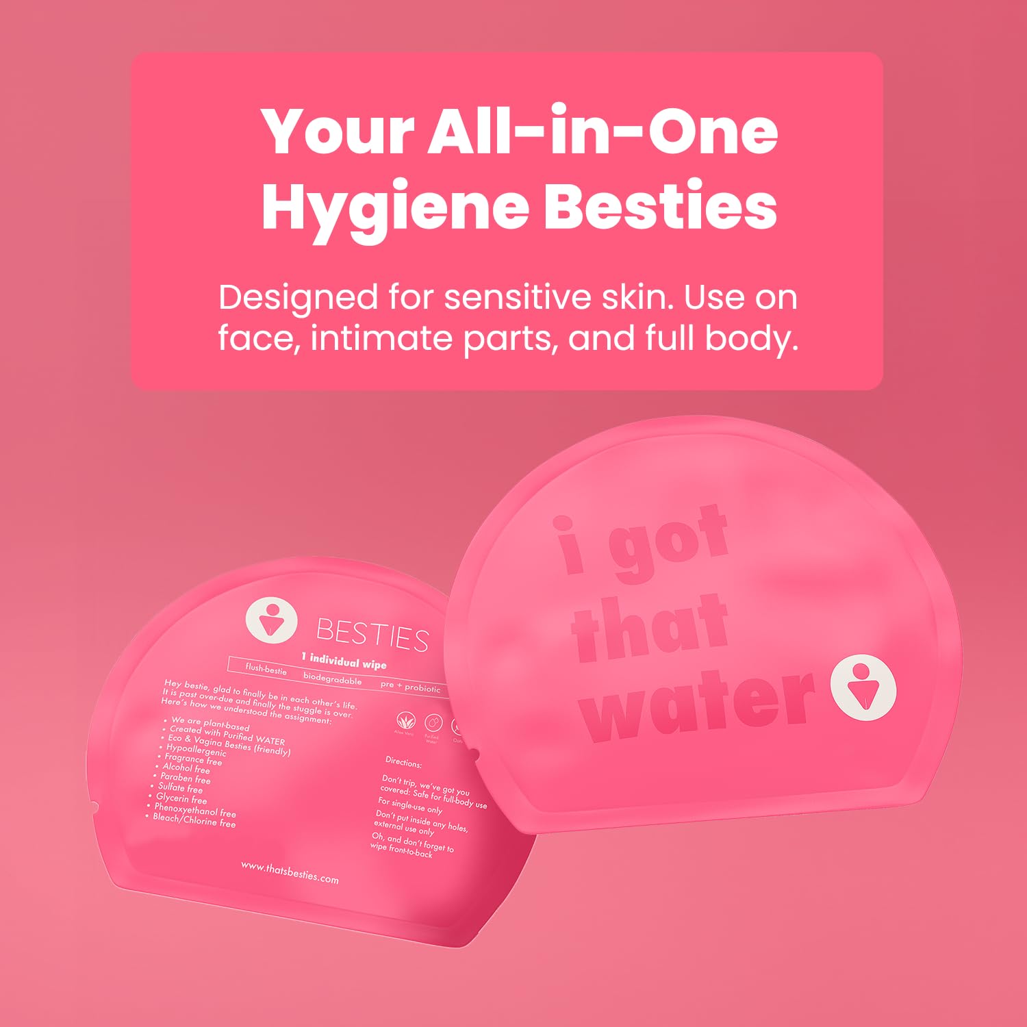 That's Besties - Prebiotic Feminine Wipes - Flushable Biodegradable PH Balanced Hygiene Wipes for Sensitive Skin Free from Fragrance Parabens and Sulfates - 10 ct.