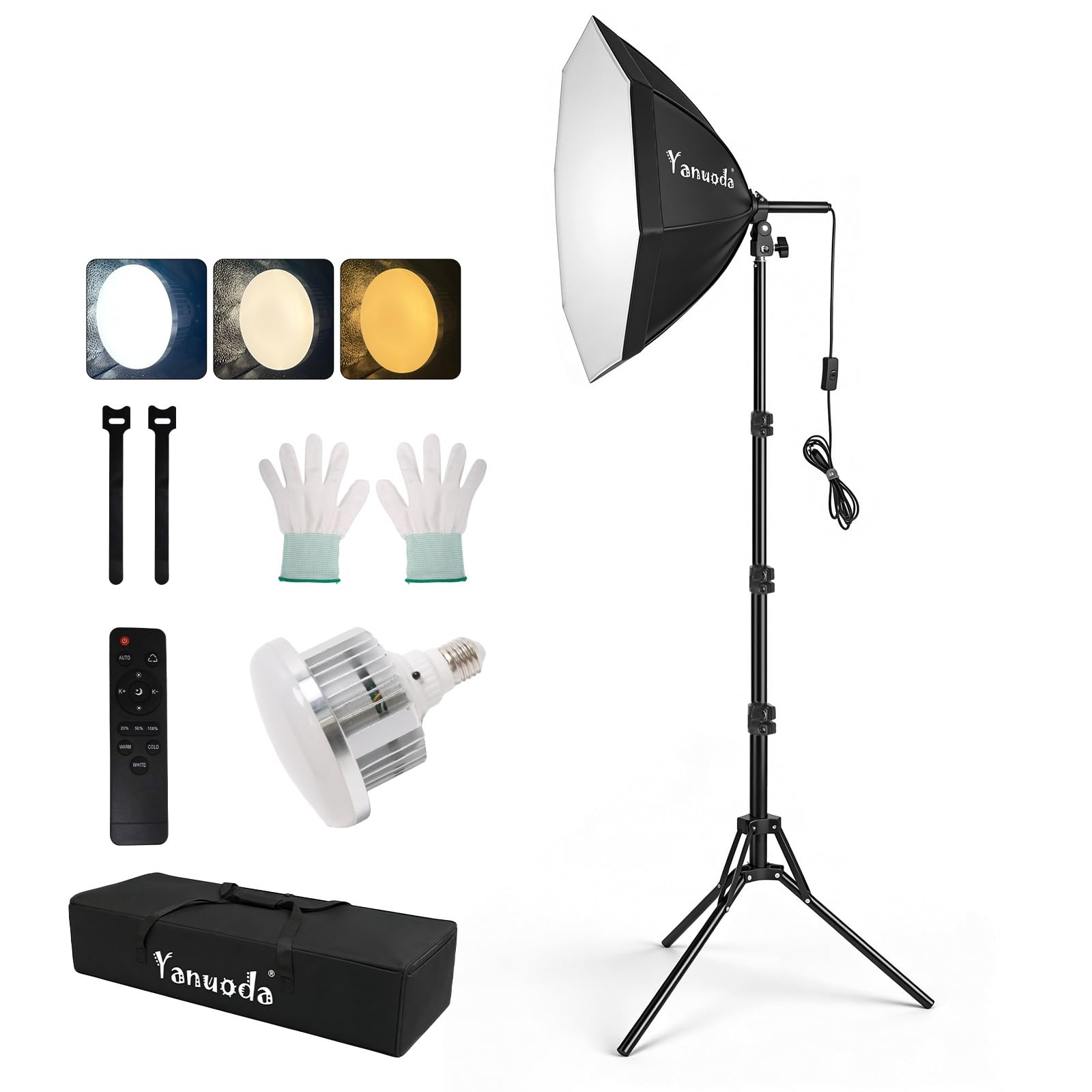 Kit de Luz Softbox 20"x20" - LED 95W Regulable con Temperatura de Color Ajustable 3000K-7500K y Mando, Luz de Estudio Portátil para Fotografía, Video y Streaming en Directo