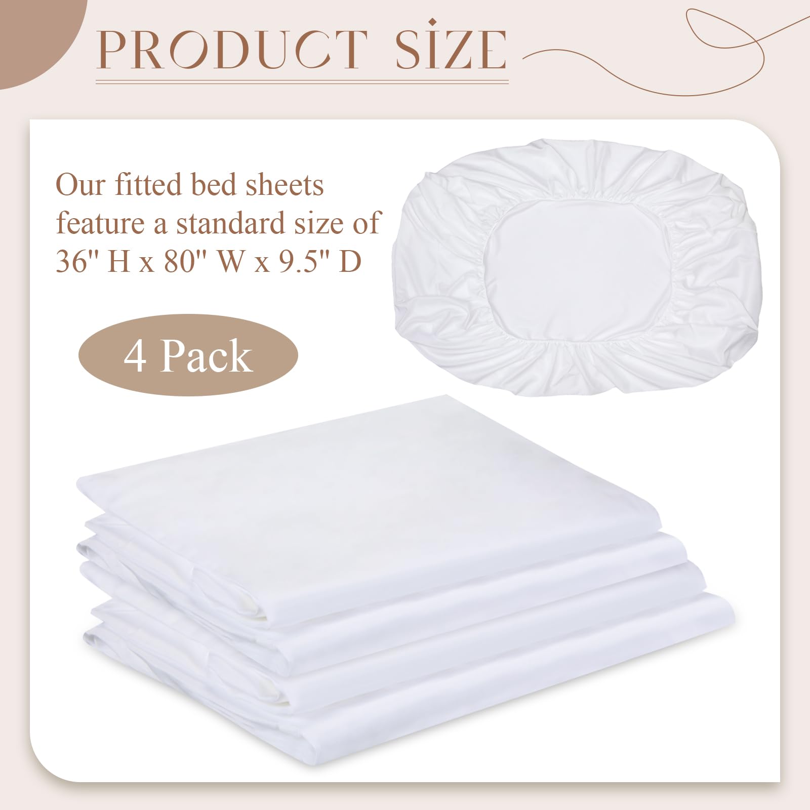 Peryiter 4 Pcs Hospital Bed Sheets for Home Use 36 x 80 x 9.5 Inches Soft White Bed Sheets with Elastic All Around for Hospital Home
