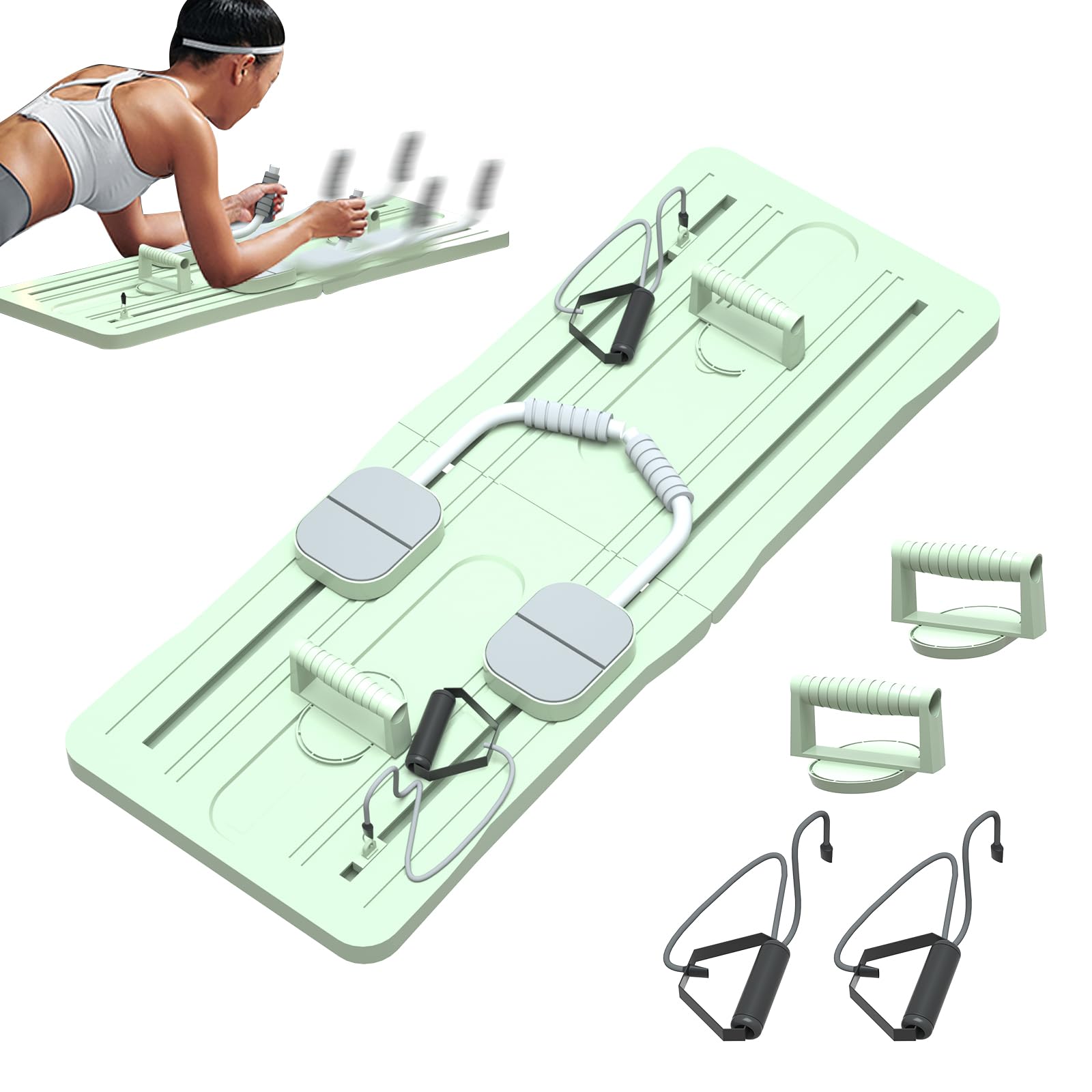 JAOGAUS Planche d'exercice pour abdominaux, multifonction, rebond automatique, planche de Pilates, pliable avec coudière et bandes de résistance