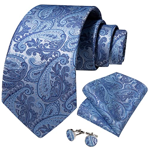 Image of DiBanGu Mens Paisley Tie Set Silk Woven Jacquard Necktie and Pocket Square Cufflinks Gift Set for Wedding Bussiness