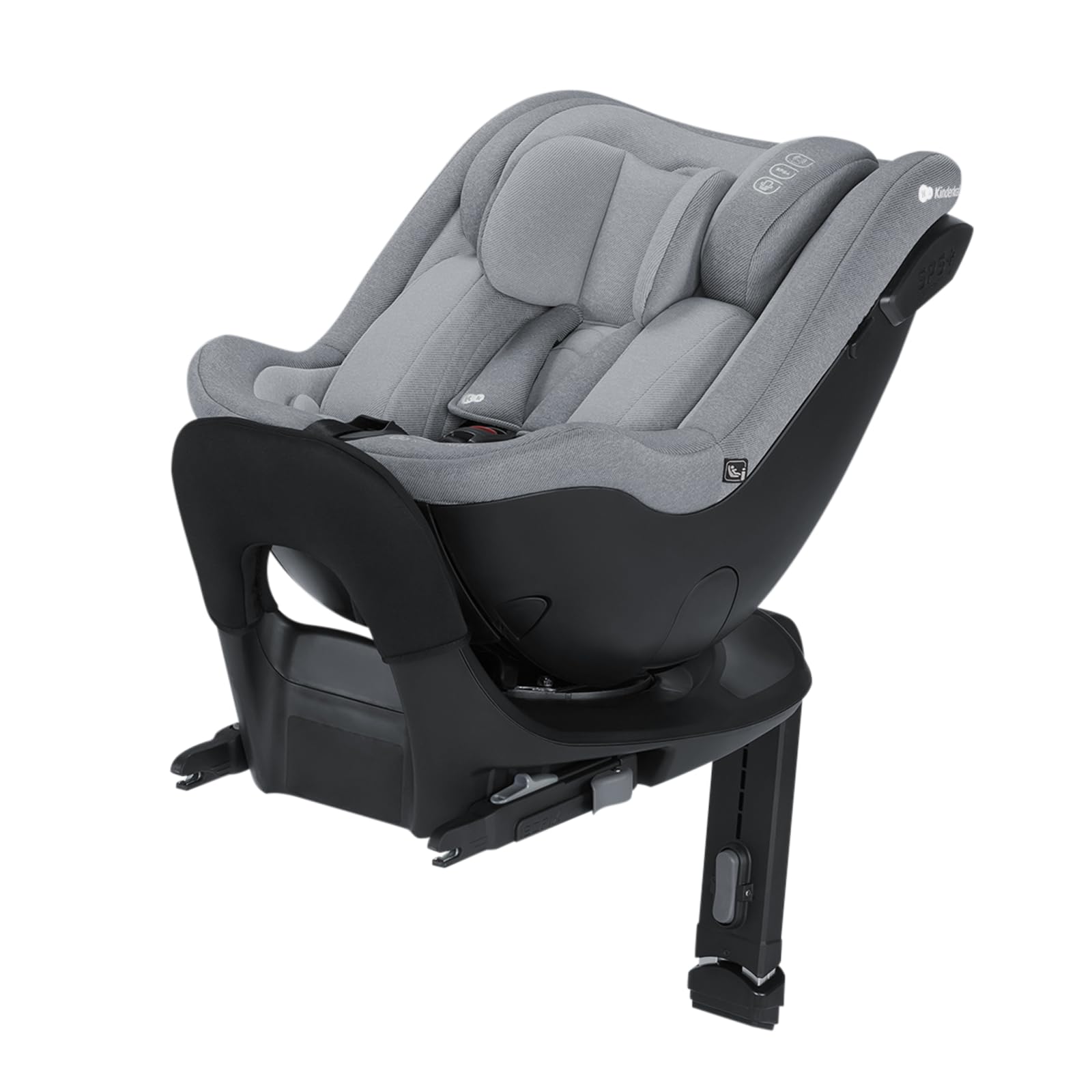 Kinderkraft I-GUARD i-size 40-105 cm Kindersitz mit Isofix base und Stützfuß, speziellen Sicherheitssystemen, Reboarder 360 grad drehbar, Reclining, Kopfstütze mit einer Hand einstellen, Grau