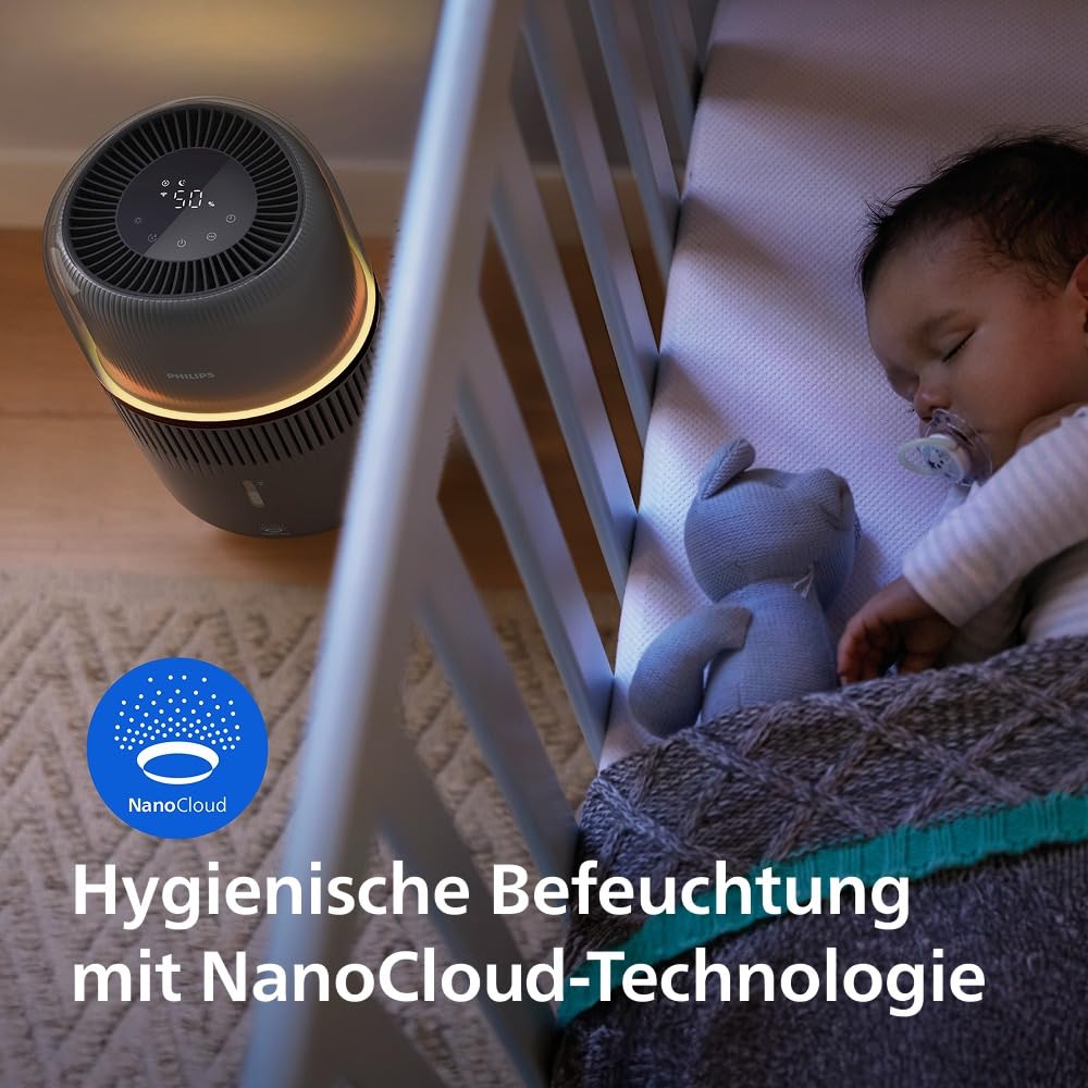 Philips 5000 Series Smart Verdunstungsbefeuchter 45m² 12dB leise NanoCloud 300 ml/h 4,5L Tank Schwarz HU5600/03