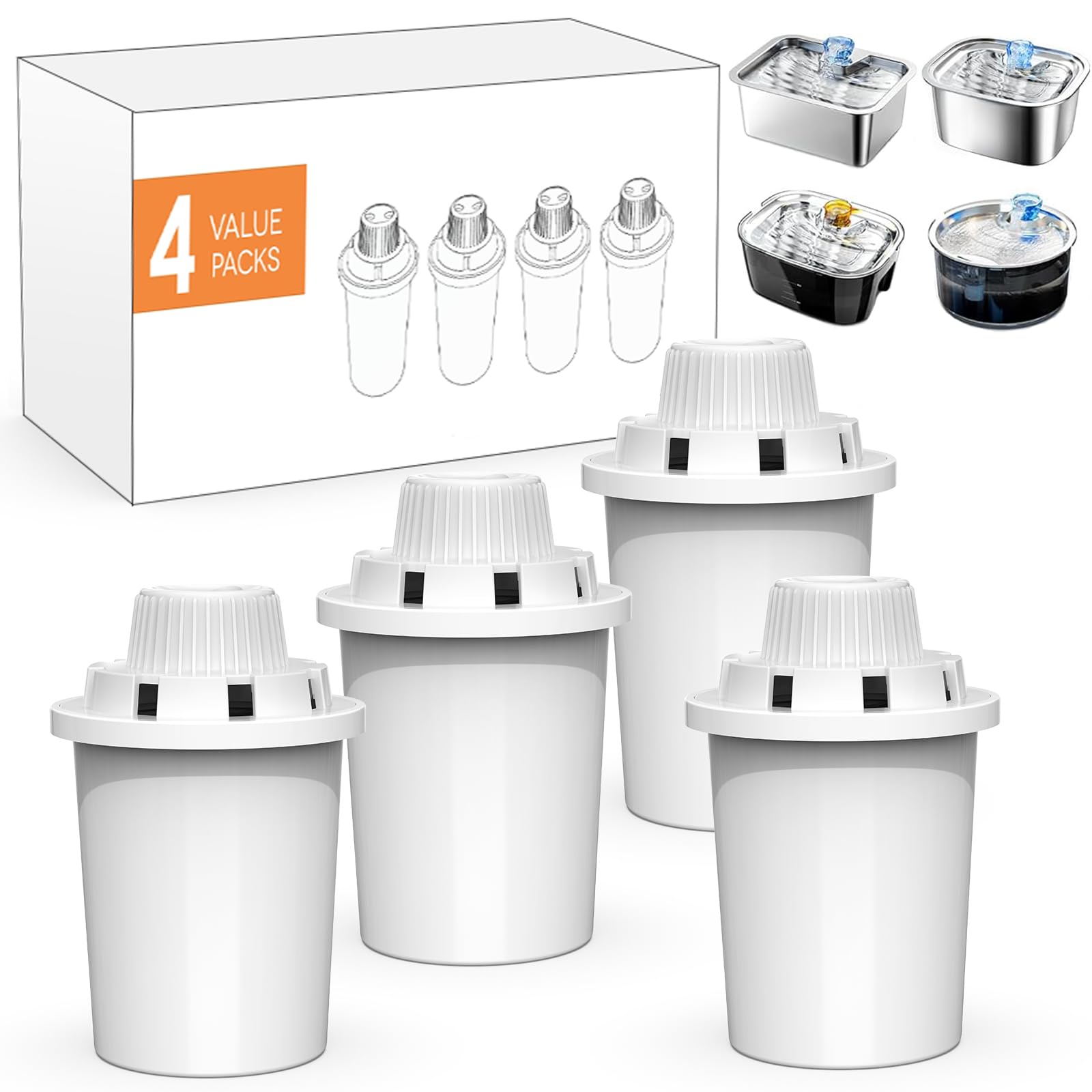 (4 Pack) Replacement Filters for lesotc Dog Water Fountain, High-Efficiency & Safer & Cleaner Replacement Water Filters for lesotc Large Dog Water