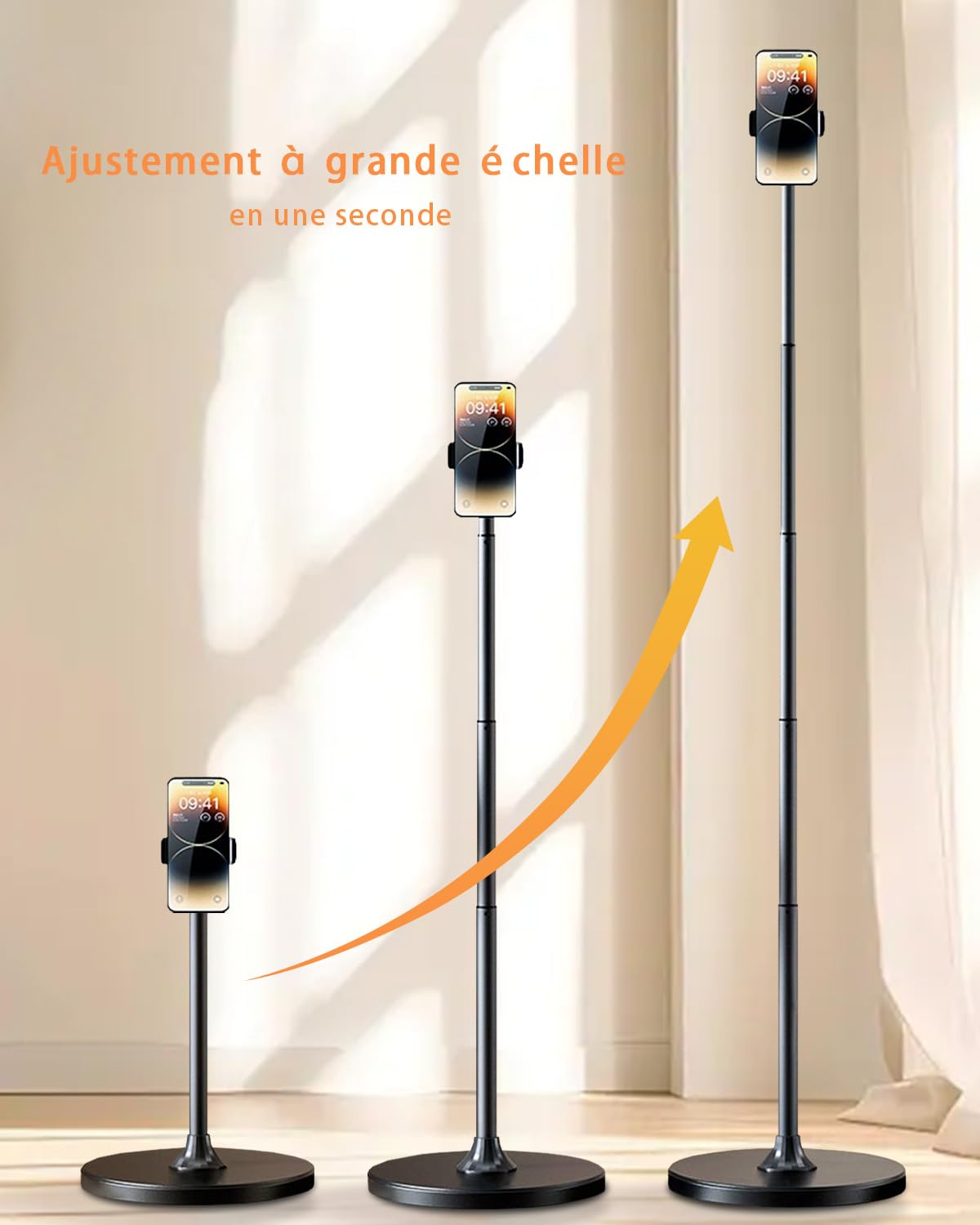 Support Téléphone de Sol 180 cm Réglable en Hauteur, Porte Téléphone pour Filmer & Live-Stream, Compatible iPhone 17 16 15 14 13 12 Pro Max XR XS, Galaxy, Xiaomi, Smartphones