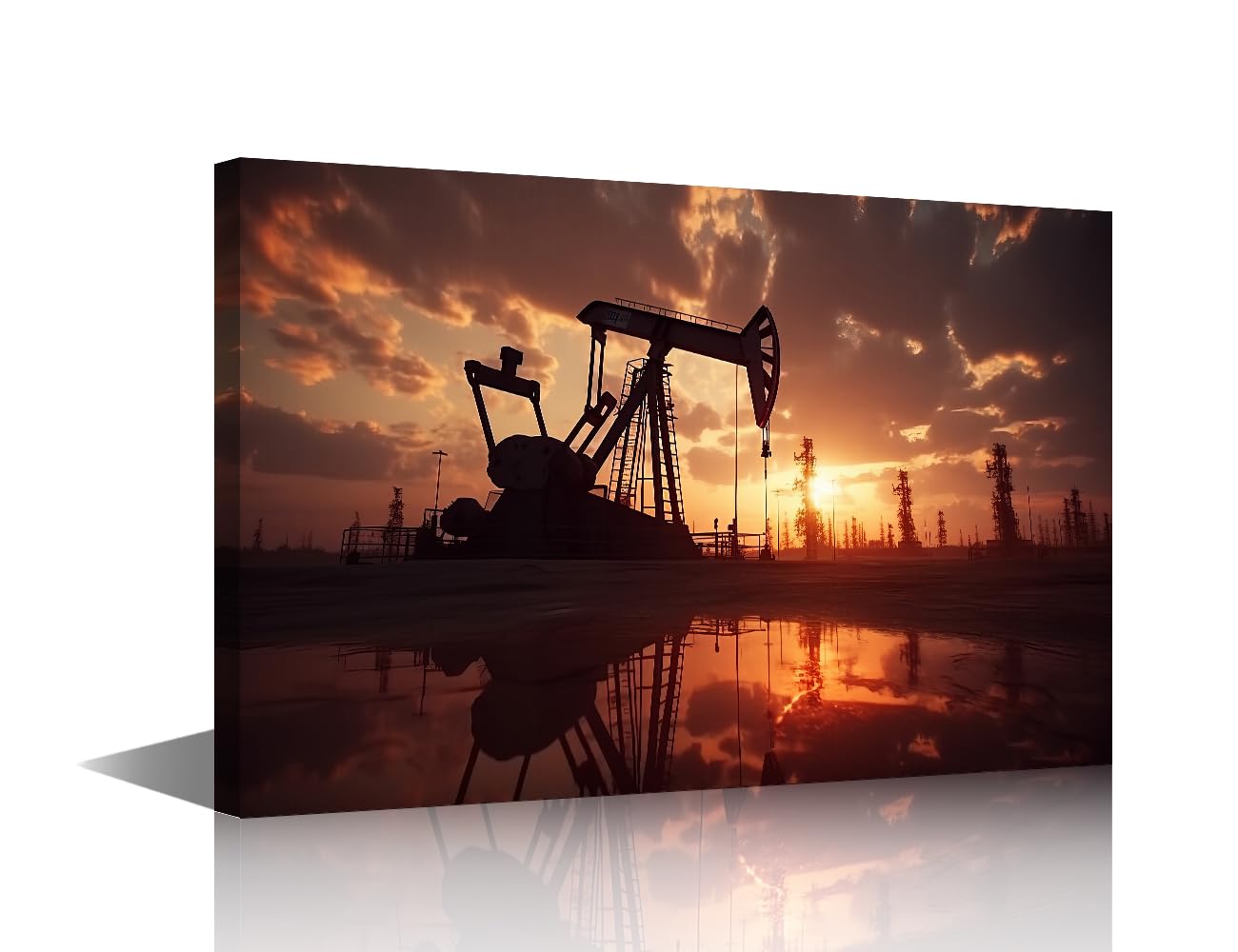 1 Panels Wall Art Oil Industry Equipment for Oil Drilling Rig in Oilfield at Sunset Pictures Print on Canvas for Home Wall Decoration Stretched Framed Gallery-Wrapped Ready to Hang 18x12 in — image 1