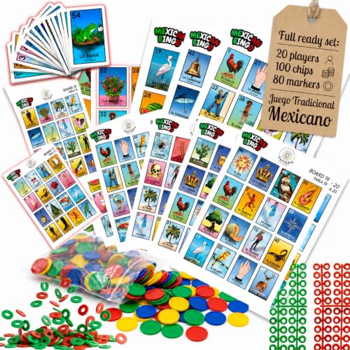 Cuitxi Mexican Bingo Game with 100 Bingo Chips for 20 Players Made in Mexico - Mexican Gifts de lujo - Juegos de mesa - Spanish Board Games