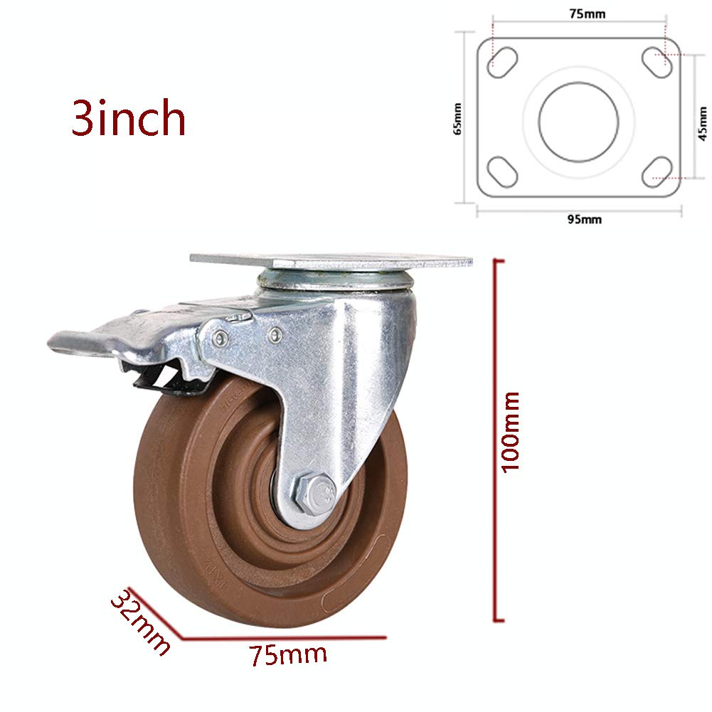 Ruote in Nylon Resistenti da 75 mm, 100 mm e 125 mm, capacità di carico 400-480 kg, silenziose, industriali, girevoli, con Freno, per mobili da Fabbrica, carrelli e forni (3'', 4'', 5'').