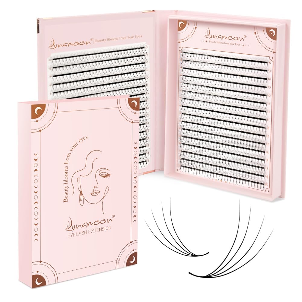 Lunamoon 960pcs Premade Fans Lashes Eyelash Extension 4D Volume Lashes Prefabricated Fan Eyelashes (4D-0.07-D, 8-15mm)