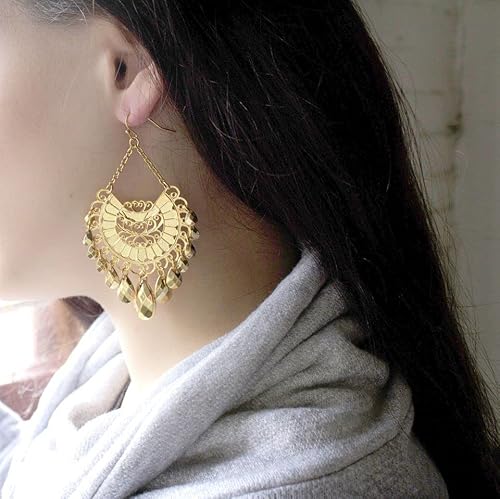 Womens Jewelry Gold Plated Chandelier Earrings With Gold Dangle Beads Beads 3¼ Inches Long And 2 Inches Wide #TOP3