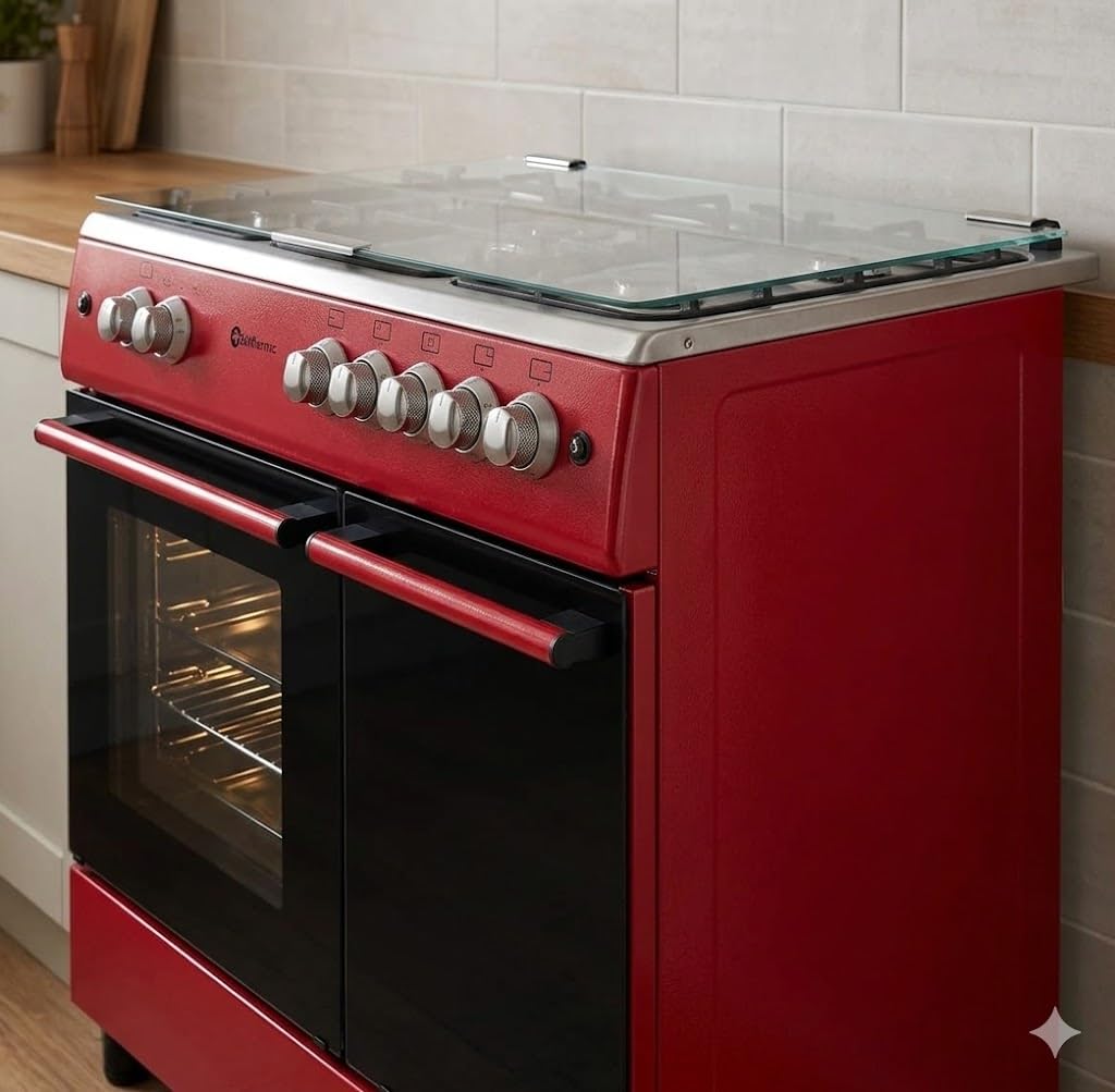 SOLTHERMIC F9LT50G2RED COCINA GAS PORTABOMBONA ROJA DISEÑO RETRO / 5 FUEGOS CON ENCENDIDO AUTOMATICO/HORNO 64 L. / ENTREGA A DOMICILIO Y RETIRADA DEL USADO GRATIS